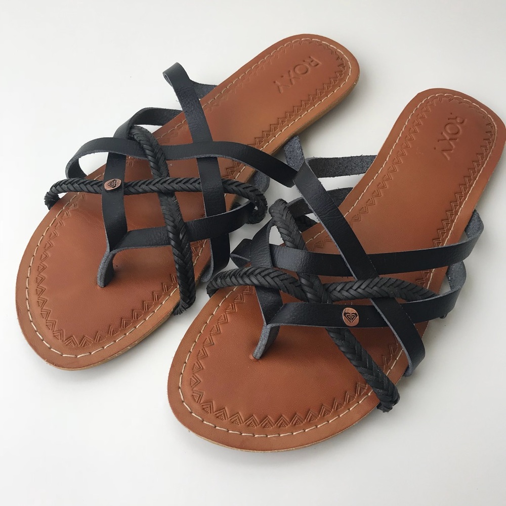 Roxy Black Leather Strappy Sandals